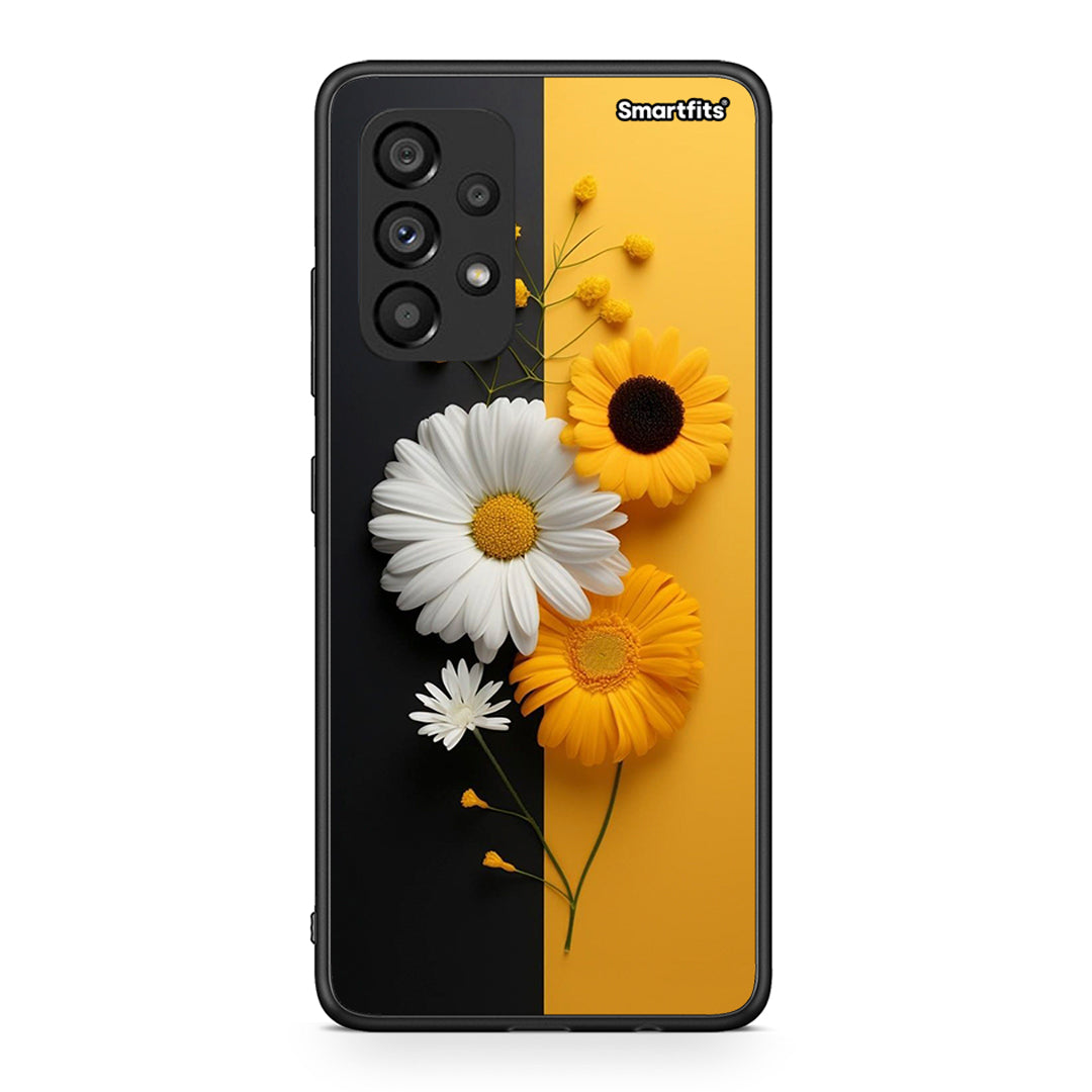 Samsung A53 5G Yellow Daisies θήκη από τη Smartfits με σχέδιο στο πίσω μέρος και μαύρο περίβλημα | Smartphone case with colorful back and black bezels by Smartfits