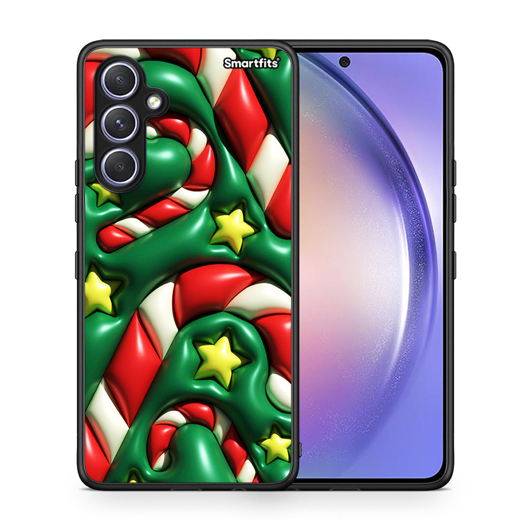 Θήκη Samsung Galaxy A54 Christmas Bubbles από τη Smartfits με σχέδιο στο πίσω μέρος και μαύρο περίβλημα | Samsung Galaxy A54 Christmas Bubbles Case with Colorful Back and Black Bezels