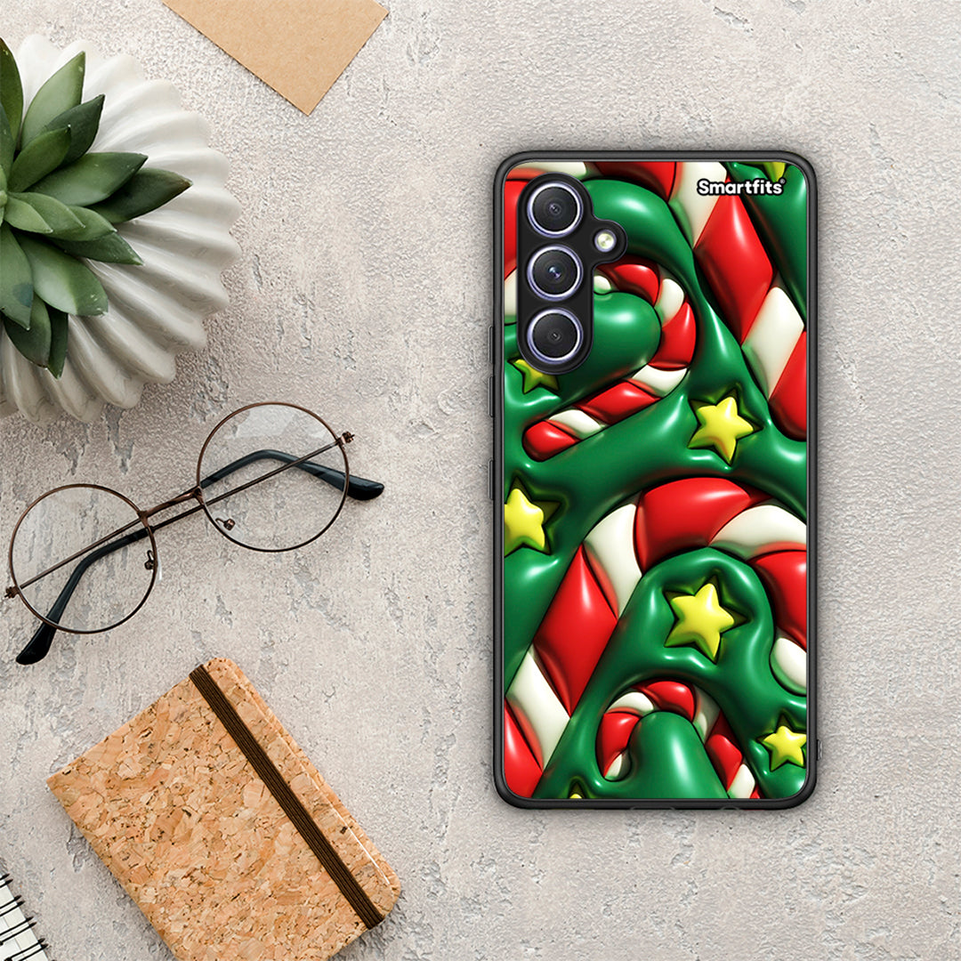 Θήκη Samsung Galaxy A54 Christmas Bubbles από τη Smartfits με σχέδιο στο πίσω μέρος και μαύρο περίβλημα | Samsung Galaxy A54 Christmas Bubbles Case with Colorful Back and Black Bezels