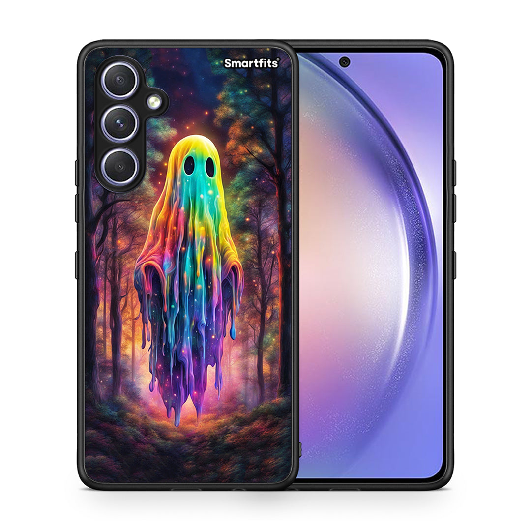 Θήκη Samsung Galaxy A54 Halloween Ghost από τη Smartfits με σχέδιο στο πίσω μέρος και μαύρο περίβλημα | Samsung Galaxy A54 Halloween Ghost Case with Colorful Back and Black Bezels