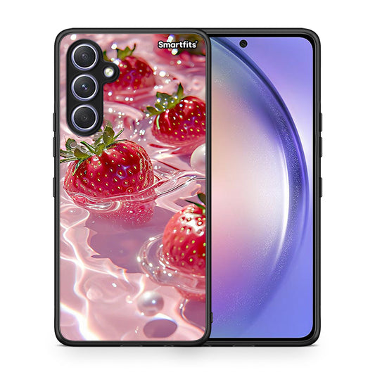 Θήκη Samsung Galaxy A54 Juicy Strawberries από τη Smartfits με σχέδιο στο πίσω μέρος και μαύρο περίβλημα | Samsung Galaxy A54 Juicy Strawberries Case with Colorful Back and Black Bezels