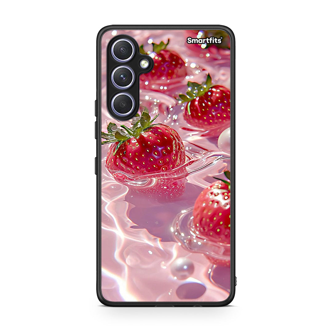 Θήκη Samsung Galaxy A54 Juicy Strawberries από τη Smartfits με σχέδιο στο πίσω μέρος και μαύρο περίβλημα | Samsung Galaxy A54 Juicy Strawberries Case with Colorful Back and Black Bezels