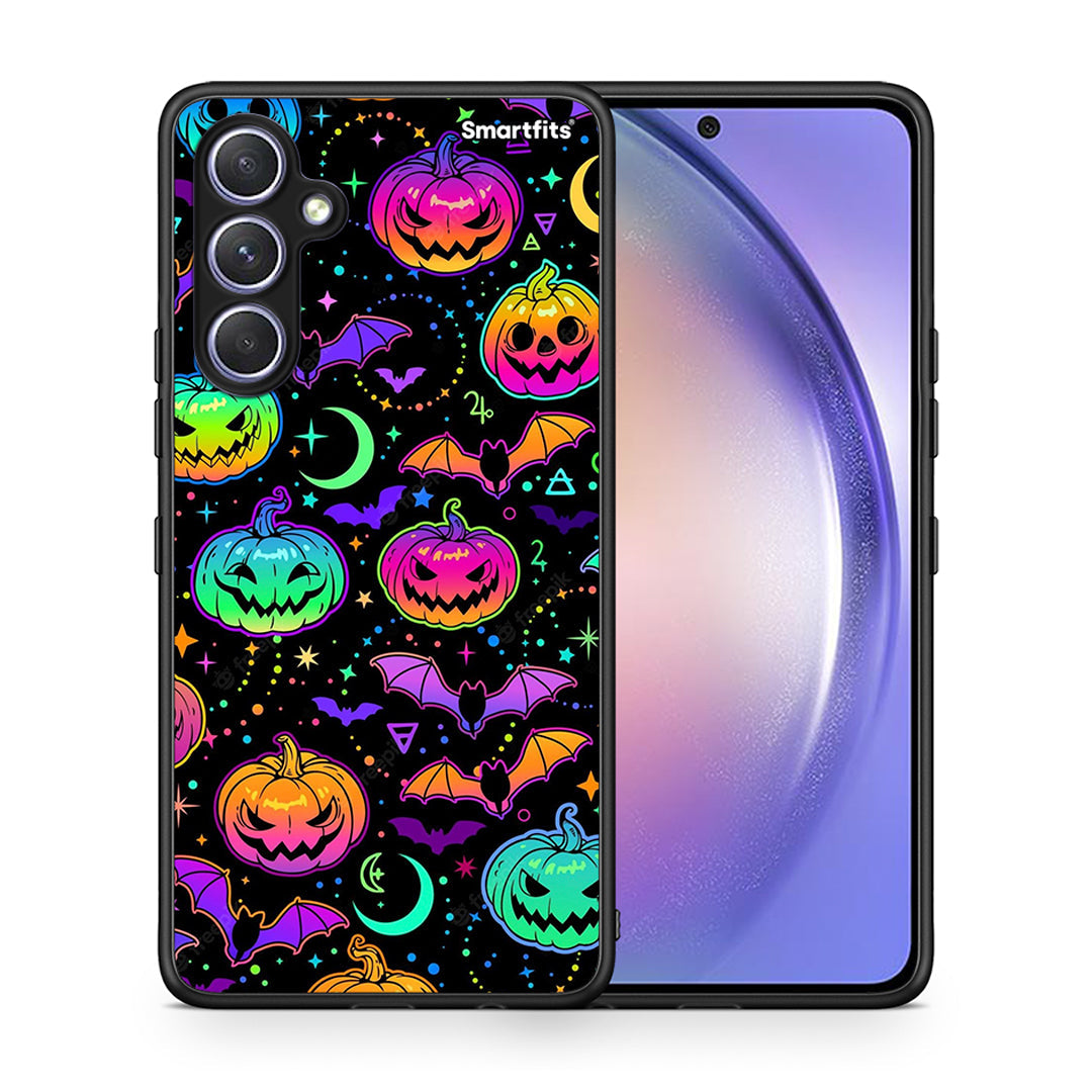 Θήκη Samsung Galaxy A54 Neon Halloween από τη Smartfits με σχέδιο στο πίσω μέρος και μαύρο περίβλημα | Samsung Galaxy A54 Neon Halloween Case with Colorful Back and Black Bezels