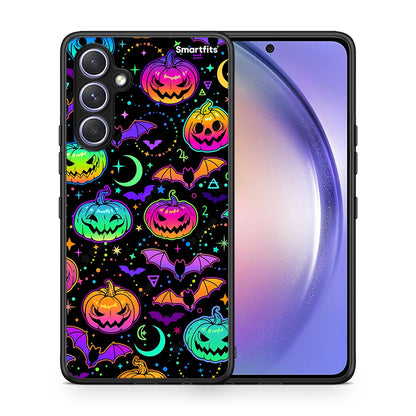 Θήκη Samsung Galaxy A54 Neon Halloween από τη Smartfits με σχέδιο στο πίσω μέρος και μαύρο περίβλημα | Samsung Galaxy A54 Neon Halloween Case with Colorful Back and Black Bezels