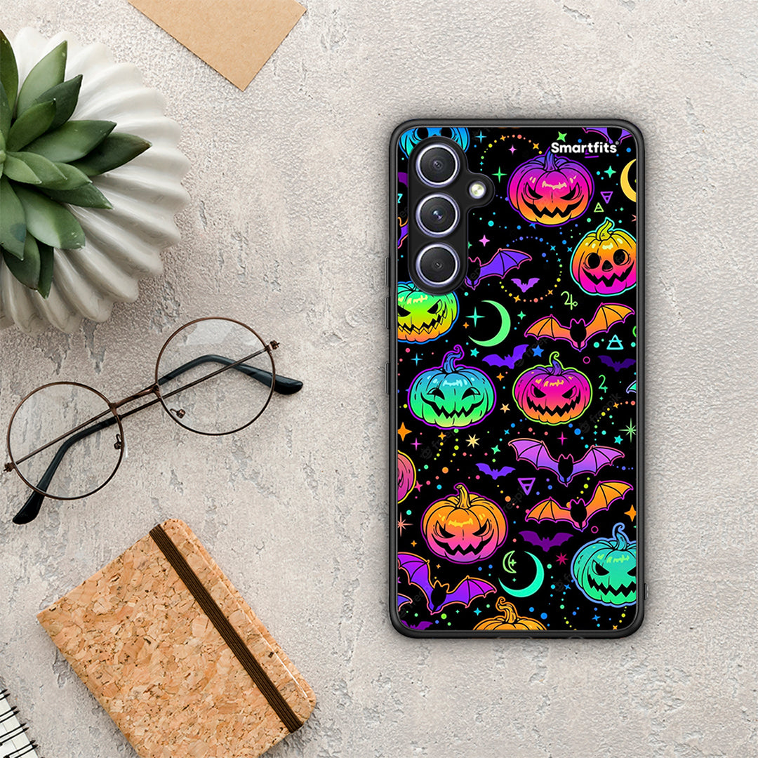 Θήκη Samsung Galaxy A54 Neon Halloween από τη Smartfits με σχέδιο στο πίσω μέρος και μαύρο περίβλημα | Samsung Galaxy A54 Neon Halloween Case with Colorful Back and Black Bezels