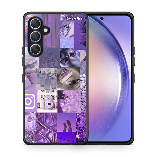 Θήκη Samsung Galaxy A54 Purple Aesthetic Collage από τη Smartfits με σχέδιο στο πίσω μέρος και μαύρο περίβλημα | Samsung Galaxy A54 Purple Aesthetic Collage Case with Colorful Back and Black Bezels