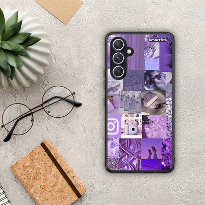 Θήκη Samsung Galaxy A54 Purple Aesthetic Collage από τη Smartfits με σχέδιο στο πίσω μέρος και μαύρο περίβλημα | Samsung Galaxy A54 Purple Aesthetic Collage Case with Colorful Back and Black Bezels