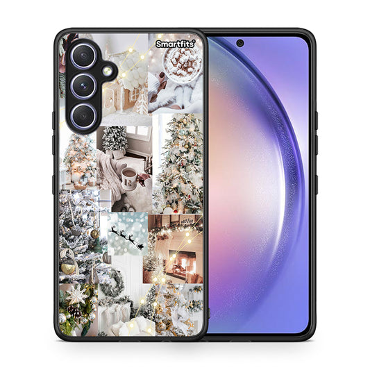 Θήκη Samsung Galaxy A54 White Christmas από τη Smartfits με σχέδιο στο πίσω μέρος και μαύρο περίβλημα | Samsung Galaxy A54 White Christmas Case with Colorful Back and Black Bezels