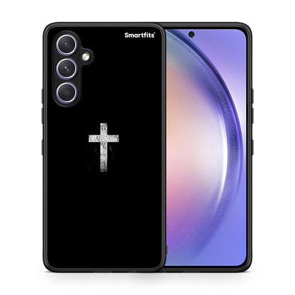 Θήκη Samsung Galaxy A54 White Cross από τη Smartfits με σχέδιο στο πίσω μέρος και μαύρο περίβλημα | Samsung Galaxy A54 White Cross Case with Colorful Back and Black Bezels