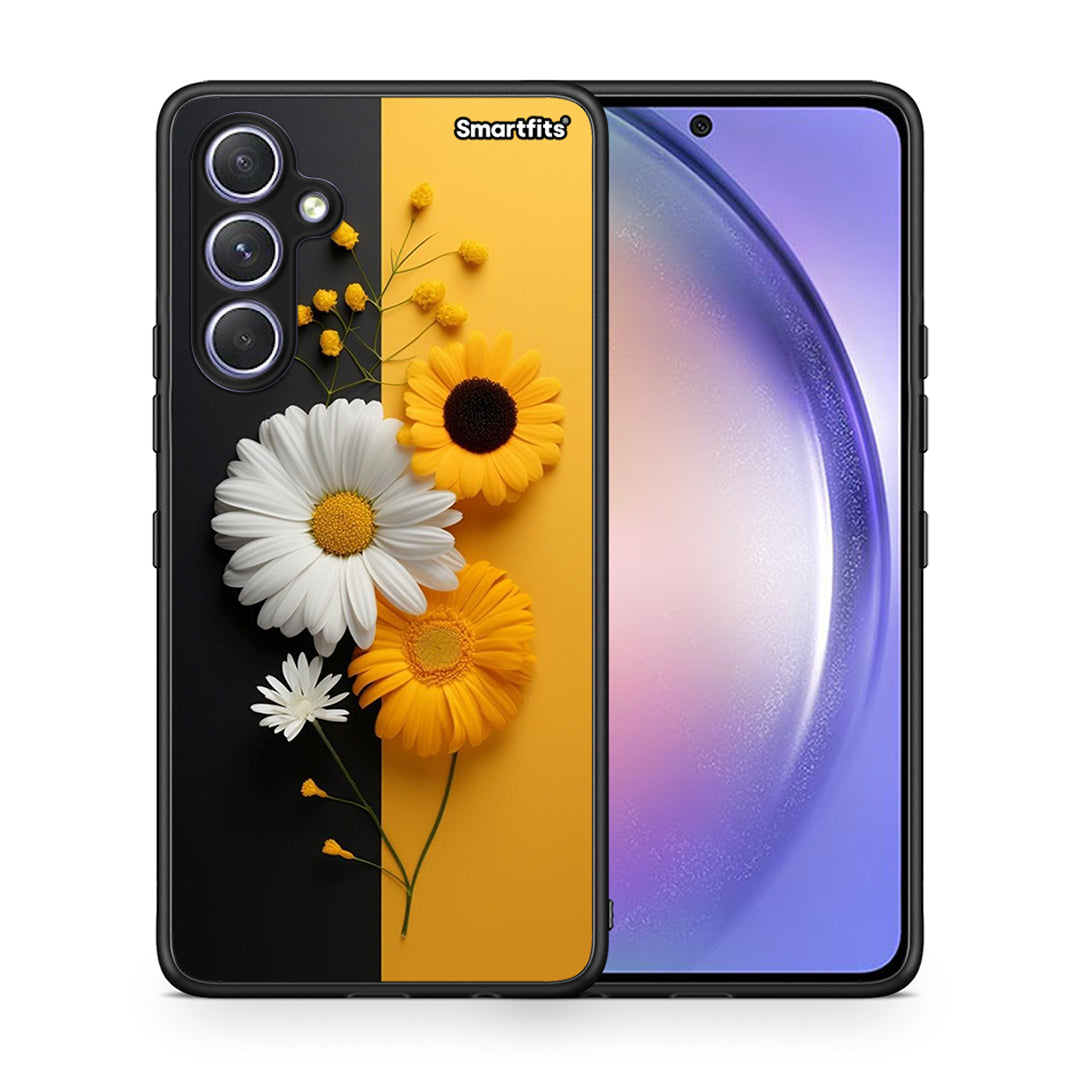 Θήκη Samsung Galaxy A54 Yellow Daisies από τη Smartfits με σχέδιο στο πίσω μέρος και μαύρο περίβλημα | Samsung Galaxy A54 Yellow Daisies Case with Colorful Back and Black Bezels