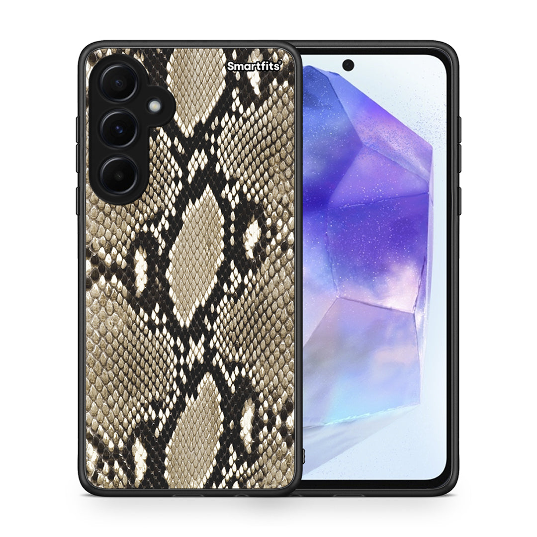 Θήκη Samsung Galaxy A55 Fashion Snake Animal από τη Smartfits με σχέδιο στο πίσω μέρος και μαύρο περίβλημα | Samsung Galaxy A55 Fashion Snake Animal case with colorful back and black bezels