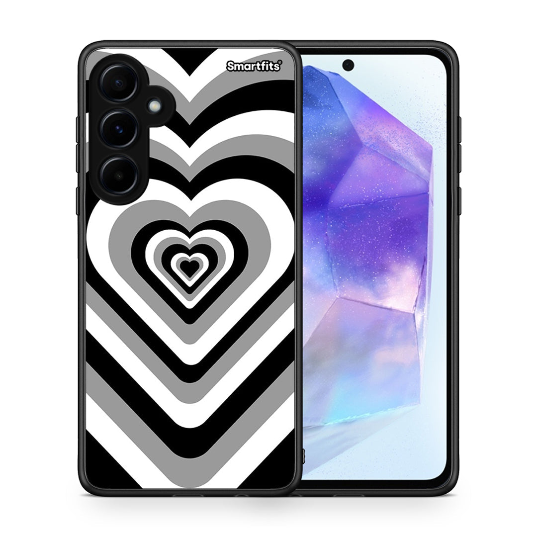 Θήκη Samsung Galaxy A55 Black Hearts από τη Smartfits με σχέδιο στο πίσω μέρος και μαύρο περίβλημα | Samsung Galaxy A55 Black Hearts case with colorful back and black bezels