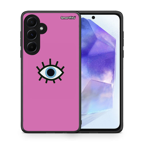 Θήκη Samsung Galaxy A55 Blue Eye Pink από τη Smartfits με σχέδιο στο πίσω μέρος και μαύρο περίβλημα | Samsung Galaxy A55 Blue Eye Pink case with colorful back and black bezels