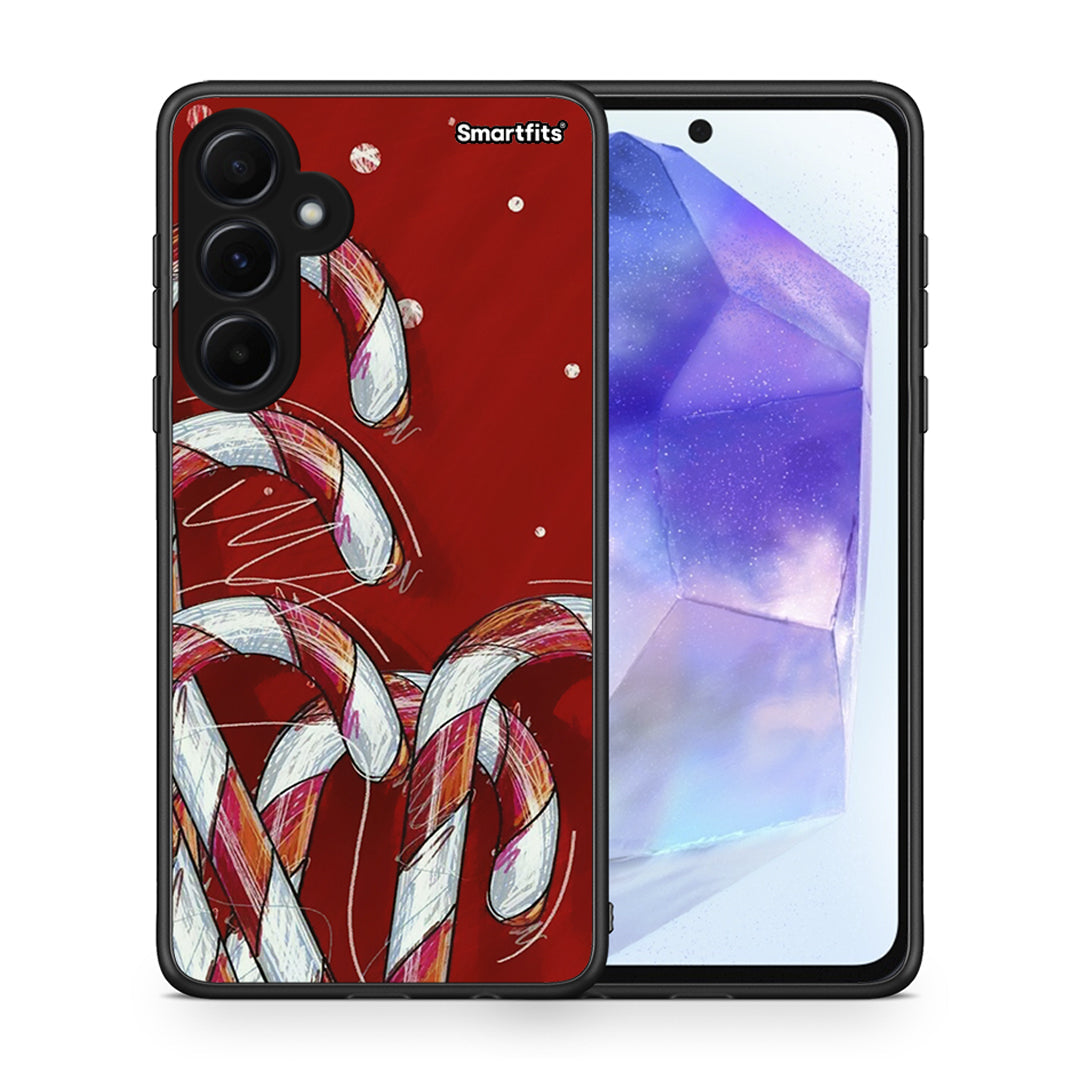 Θήκη Samsung Galaxy A55 Candy Cane από τη Smartfits με σχέδιο στο πίσω μέρος και μαύρο περίβλημα | Samsung Galaxy A55 Candy Cane case with colorful back and black bezels