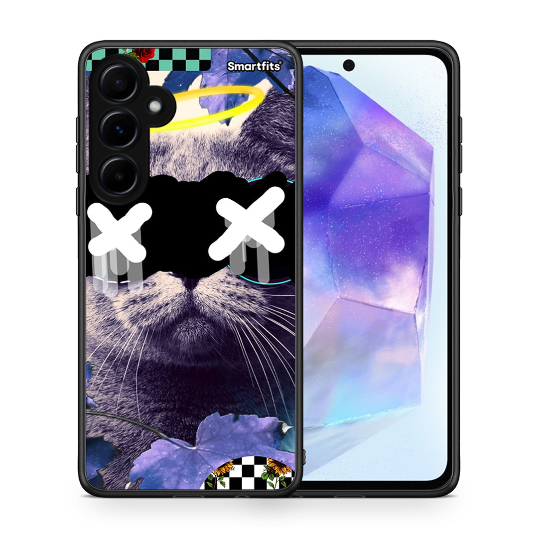 Θήκη Samsung Galaxy A55 Cat Collage από τη Smartfits με σχέδιο στο πίσω μέρος και μαύρο περίβλημα | Samsung Galaxy A55 Cat Collage case with colorful back and black bezels