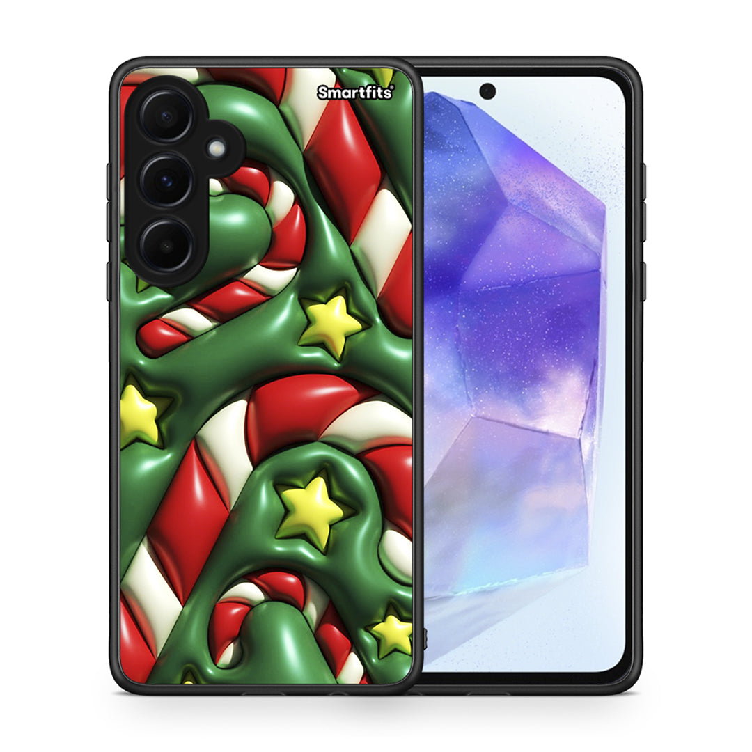 Θήκη Samsung Galaxy A55 Christmas Bubbles από τη Smartfits με σχέδιο στο πίσω μέρος και μαύρο περίβλημα | Samsung Galaxy A55 Christmas Bubbles case with colorful back and black bezels