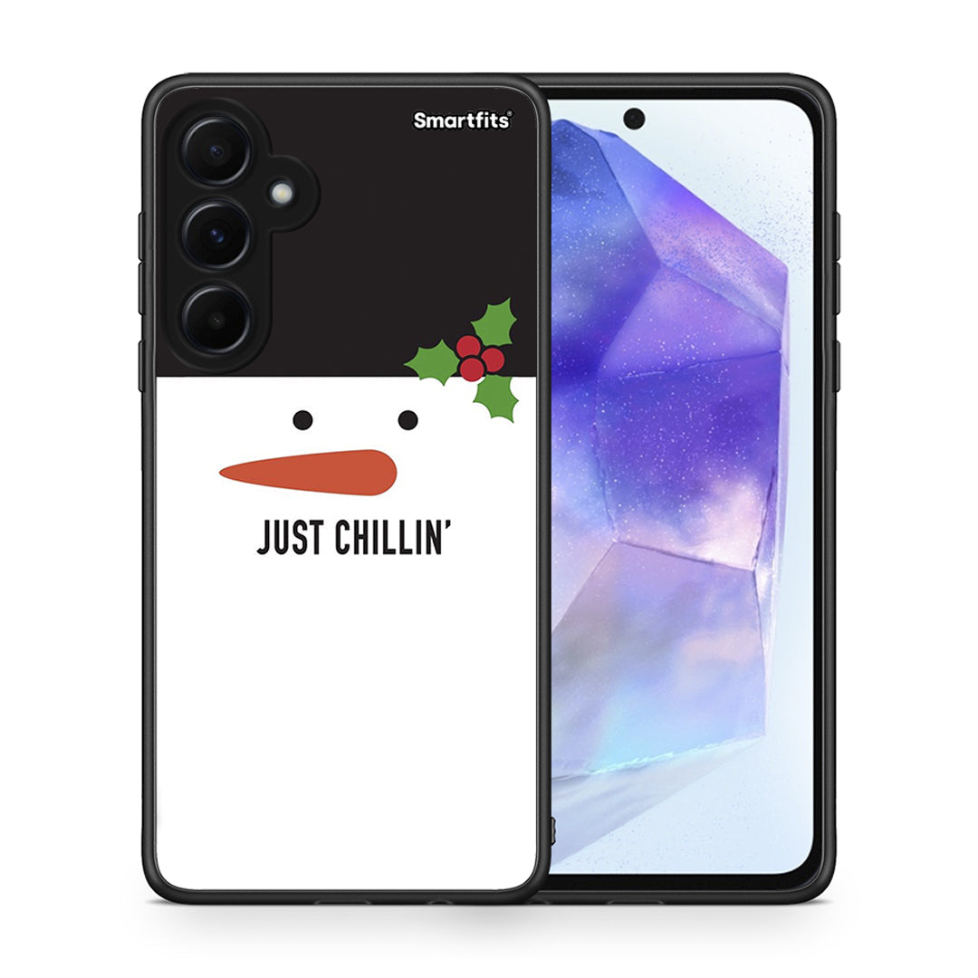 Θήκη Samsung Galaxy A55 Christmas Chillin από τη Smartfits με σχέδιο στο πίσω μέρος και μαύρο περίβλημα | Samsung Galaxy A55 Christmas Chillin case with colorful back and black bezels