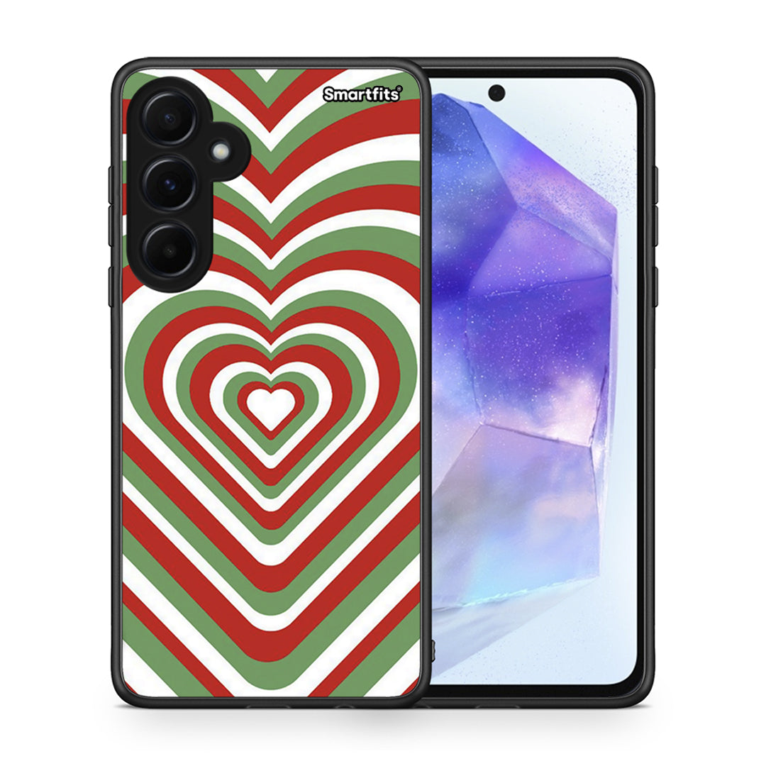 Θήκη Samsung Galaxy A55 Christmas Hearts από τη Smartfits με σχέδιο στο πίσω μέρος και μαύρο περίβλημα | Samsung Galaxy A55 Christmas Hearts case with colorful back and black bezels