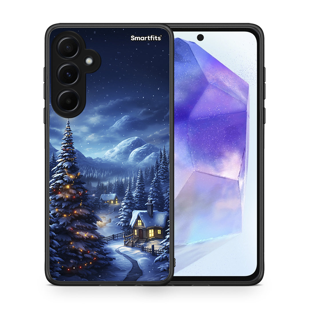 Θήκη Samsung Galaxy A55 Christmas Scenery από τη Smartfits με σχέδιο στο πίσω μέρος και μαύρο περίβλημα | Samsung Galaxy A55 Christmas Scenery case with colorful back and black bezels