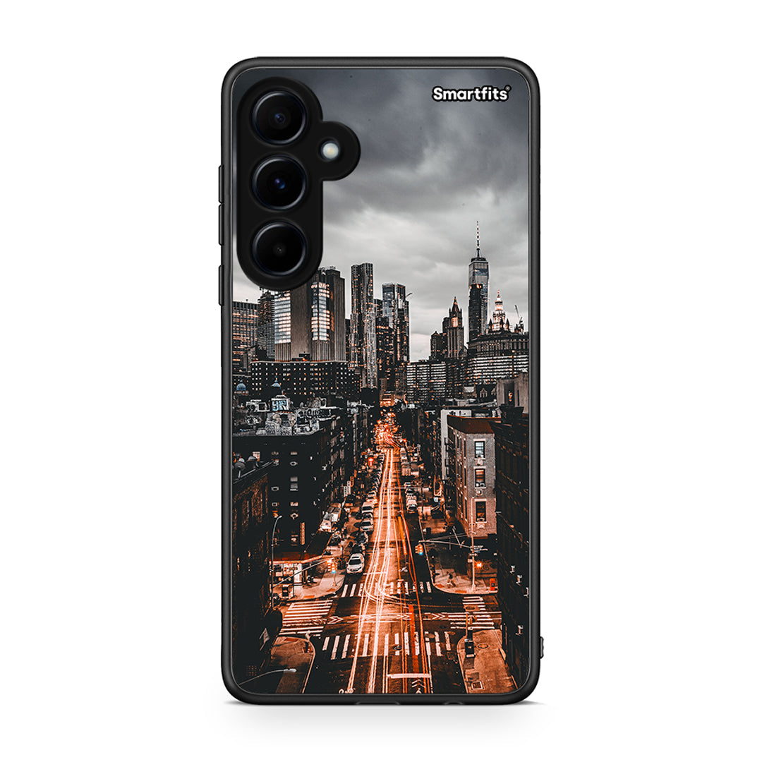 Samsung Galaxy A55 City Lights θήκη από τη Smartfits με σχέδιο στο πίσω μέρος και μαύρο περίβλημα | Smartphone case with colorful back and black bezels by Smartfits