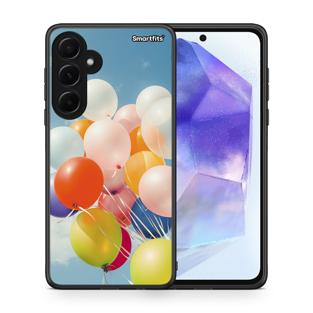 Θήκη Samsung Galaxy A55 Colorful Balloons από τη Smartfits με σχέδιο στο πίσω μέρος και μαύρο περίβλημα | Samsung Galaxy A55 Colorful Balloons case with colorful back and black bezels