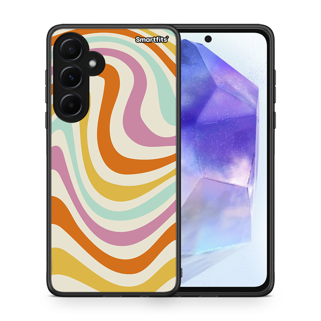 Θήκη Samsung Galaxy A55 Colourful Waves από τη Smartfits με σχέδιο στο πίσω μέρος και μαύρο περίβλημα | Samsung Galaxy A55 Colourful Waves case with colorful back and black bezels