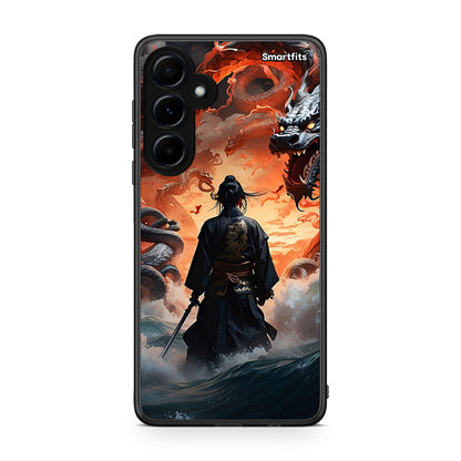 Samsung Galaxy A55 Dragons Fight θήκη από τη Smartfits με σχέδιο στο πίσω μέρος και μαύρο περίβλημα | Smartphone case with colorful back and black bezels by Smartfits