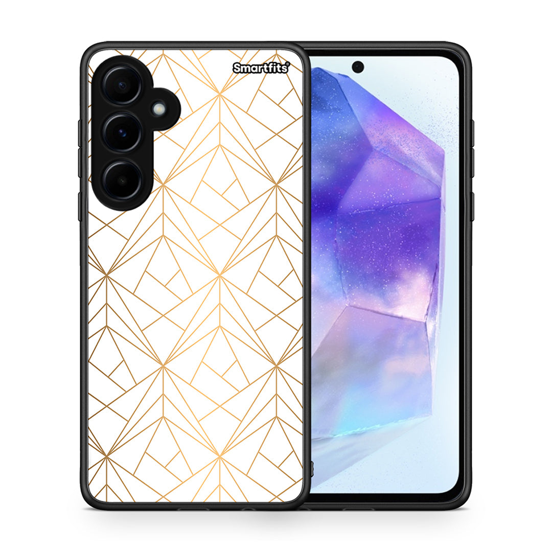 Θήκη Samsung Galaxy A55 Luxury White Geometric από τη Smartfits με σχέδιο στο πίσω μέρος και μαύρο περίβλημα | Samsung Galaxy A55 Luxury White Geometric case with colorful back and black bezels