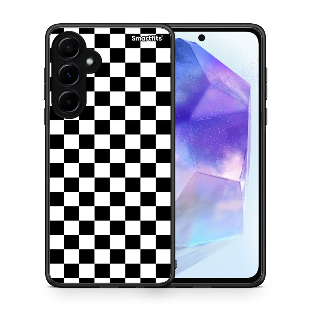 Θήκη Samsung Galaxy A55 Squares Geometric από τη Smartfits με σχέδιο στο πίσω μέρος και μαύρο περίβλημα | Samsung Galaxy A55 Squares Geometric case with colorful back and black bezels