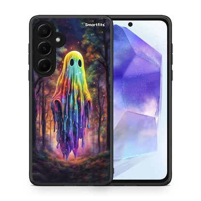 Θήκη Samsung Galaxy A55 Halloween Ghost από τη Smartfits με σχέδιο στο πίσω μέρος και μαύρο περίβλημα | Samsung Galaxy A55 Halloween Ghost case with colorful back and black bezels