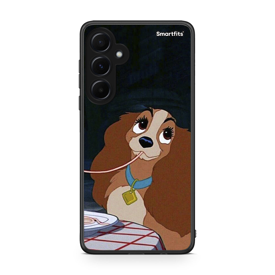 Samsung Galaxy A55 Lady And Tramp 2 Θήκη Αγίου Βαλεντίνου από τη Smartfits με σχέδιο στο πίσω μέρος και μαύρο περίβλημα | Smartphone case with colorful back and black bezels by Smartfits