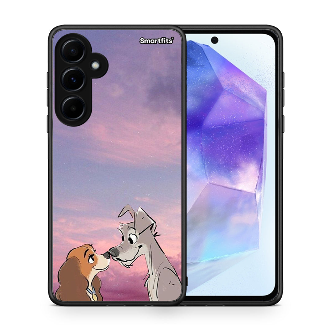 Θήκη Samsung Galaxy A55 Lady And Tramp από τη Smartfits με σχέδιο στο πίσω μέρος και μαύρο περίβλημα | Samsung Galaxy A55 Lady And Tramp case with colorful back and black bezels