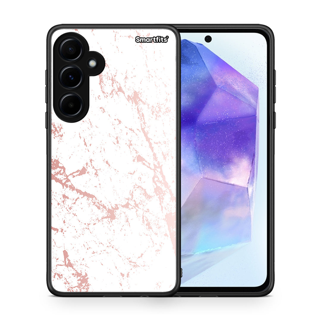 Θήκη Samsung Galaxy A55 Pink Splash Marble από τη Smartfits με σχέδιο στο πίσω μέρος και μαύρο περίβλημα | Samsung Galaxy A55 Pink Splash Marble case with colorful back and black bezels