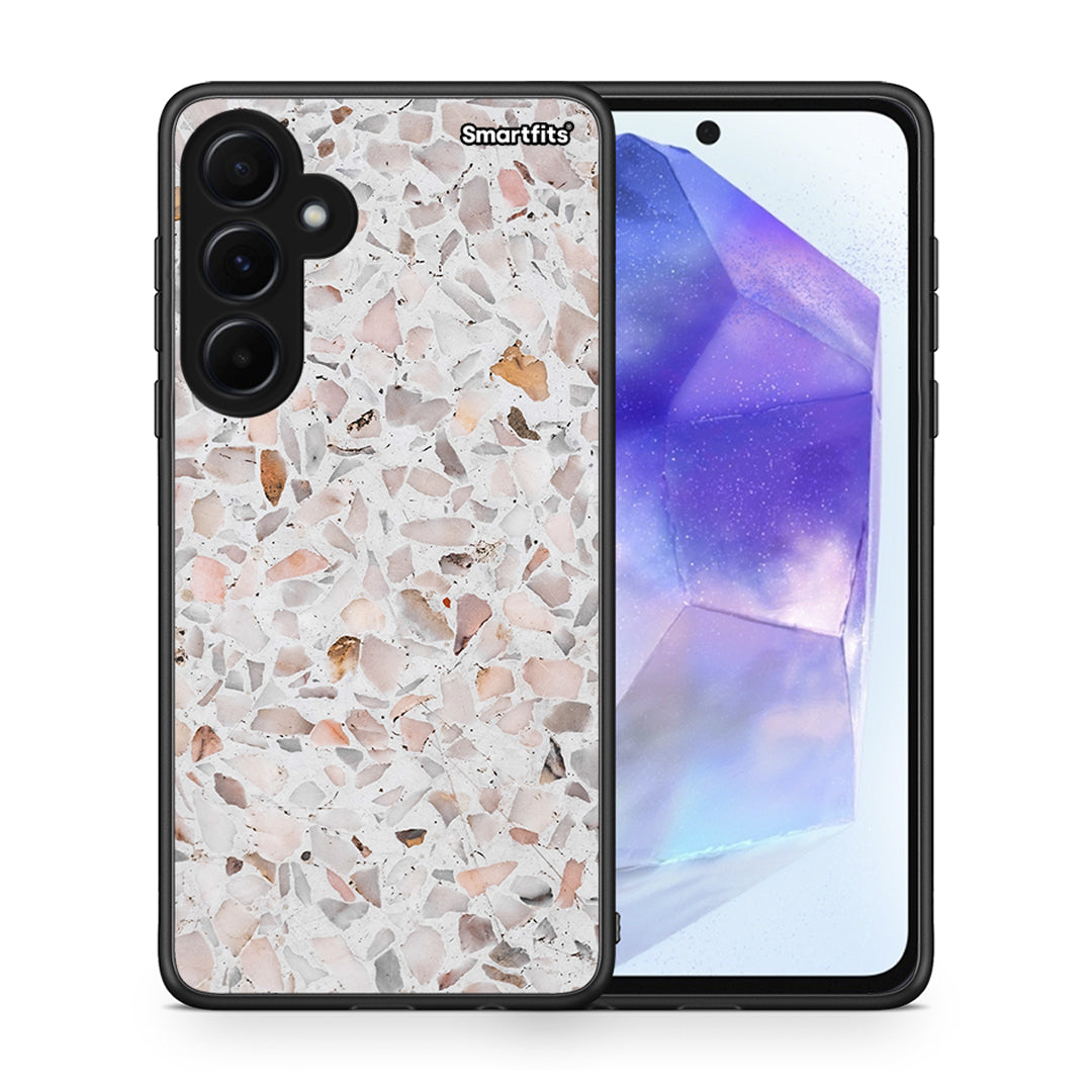 Θήκη Samsung Galaxy A55 Marble Terrazzo από τη Smartfits με σχέδιο στο πίσω μέρος και μαύρο περίβλημα | Samsung Galaxy A55 Marble Terrazzo case with colorful back and black bezels