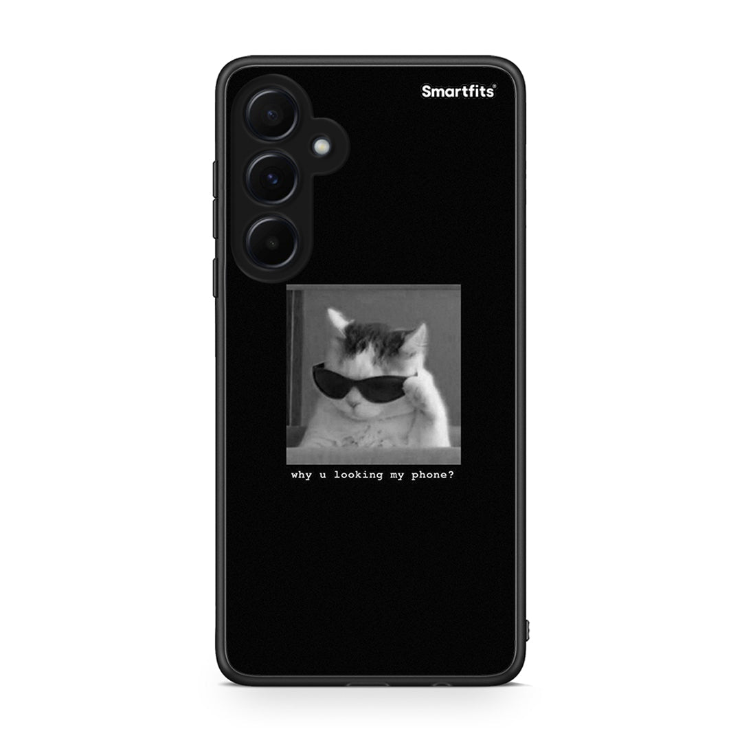 Samsung Galaxy A55 Meme Cat θήκη από τη Smartfits με σχέδιο στο πίσω μέρος και μαύρο περίβλημα | Smartphone case with colorful back and black bezels by Smartfits