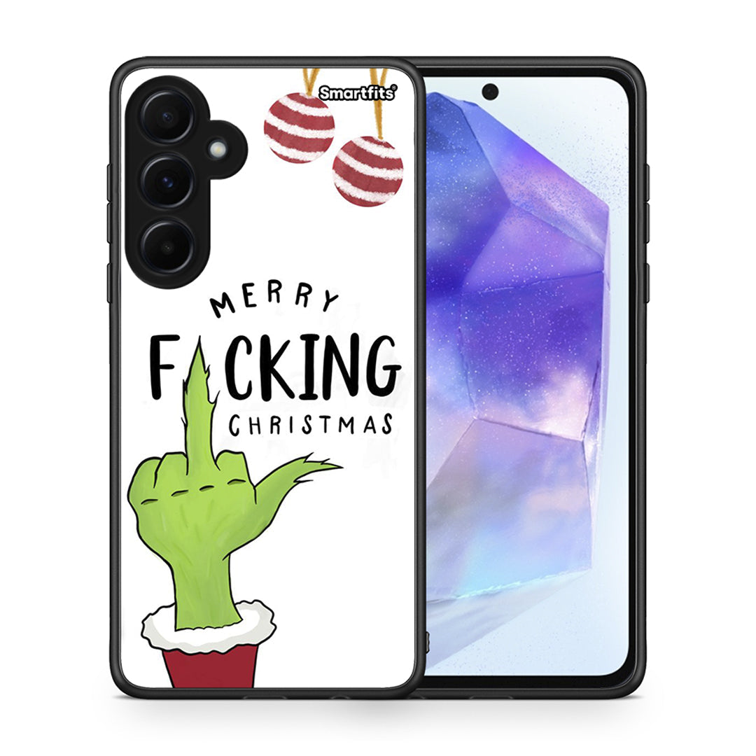 Θήκη Samsung Galaxy A55 Merry F Xmas από τη Smartfits με σχέδιο στο πίσω μέρος και μαύρο περίβλημα | Samsung Galaxy A55 Merry F Xmas case with colorful back and black bezels