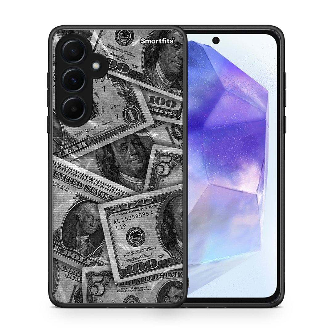 Θήκη Samsung Galaxy A55 Money Dollars από τη Smartfits με σχέδιο στο πίσω μέρος και μαύρο περίβλημα | Samsung Galaxy A55 Money Dollars case with colorful back and black bezels