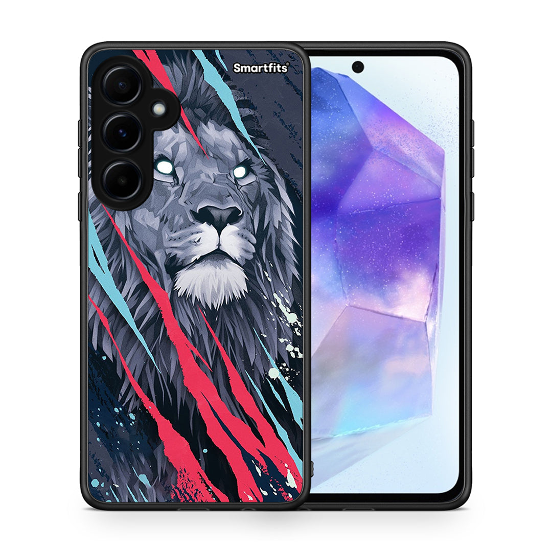 Θήκη Samsung Galaxy A55 Lion Designer PopArt από τη Smartfits με σχέδιο στο πίσω μέρος και μαύρο περίβλημα | Samsung Galaxy A55 Lion Designer PopArt case with colorful back and black bezels