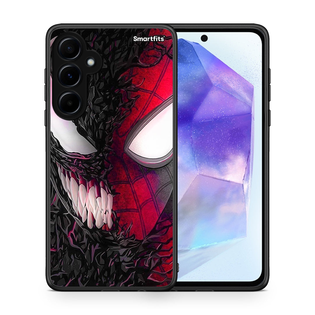 Θήκη Samsung Galaxy A55 SpiderVenom PopArt από τη Smartfits με σχέδιο στο πίσω μέρος και μαύρο περίβλημα | Samsung Galaxy A55 SpiderVenom PopArt case with colorful back and black bezels