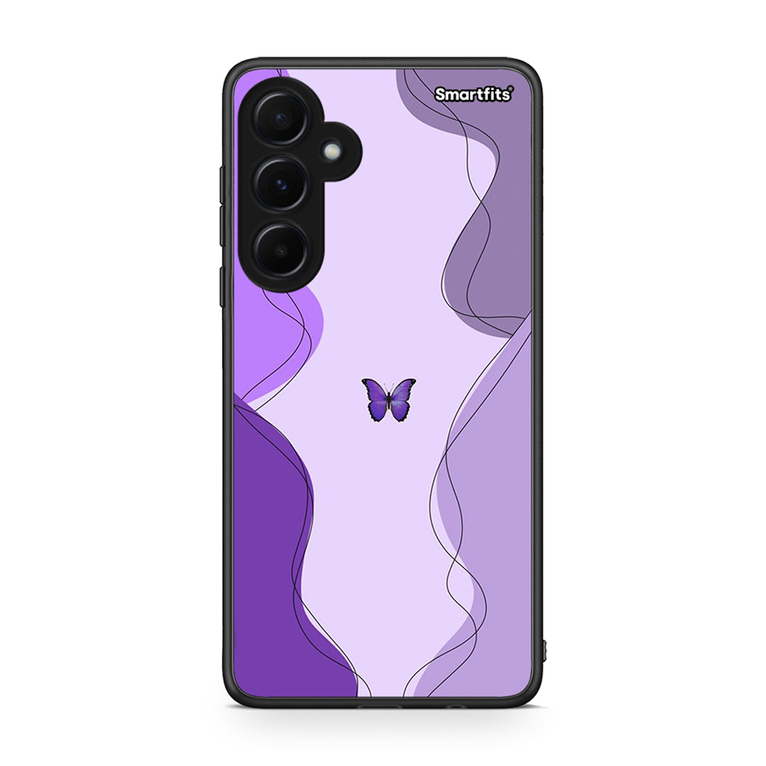 Samsung Galaxy A55 Purple Mariposa Θήκη Αγίου Βαλεντίνου από τη Smartfits με σχέδιο στο πίσω μέρος και μαύρο περίβλημα | Smartphone case with colorful back and black bezels by Smartfits