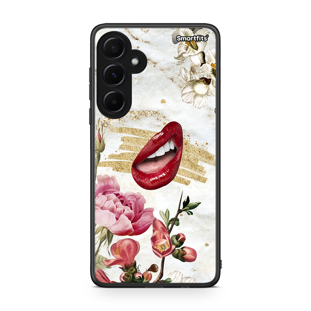 Samsung Galaxy A55 Red Lips θήκη από τη Smartfits με σχέδιο στο πίσω μέρος και μαύρο περίβλημα | Smartphone case with colorful back and black bezels by Smartfits