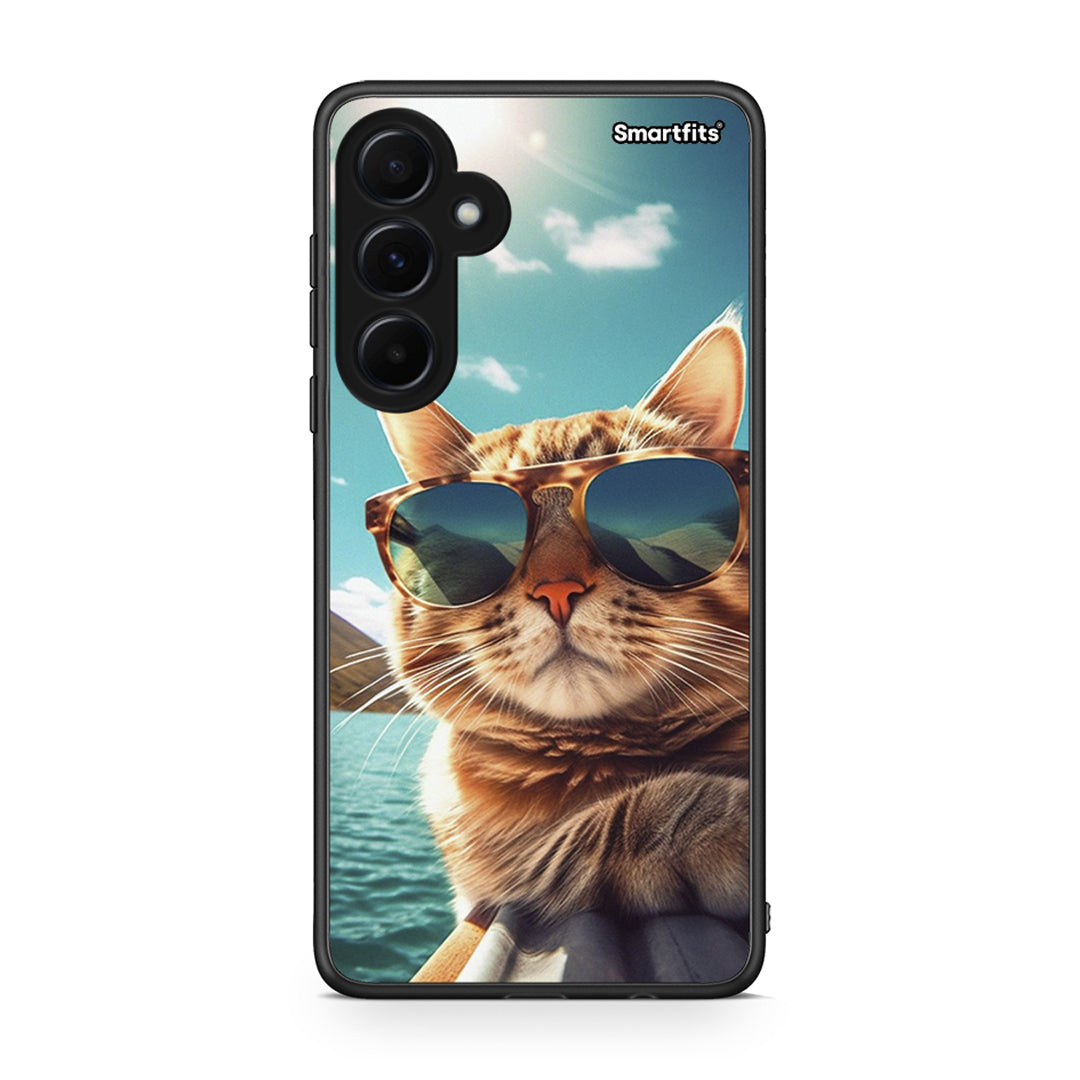 Samsung Galaxy A55 Summer Cat θήκη από τη Smartfits με σχέδιο στο πίσω μέρος και μαύρο περίβλημα | Smartphone case with colorful back and black bezels by Smartfits