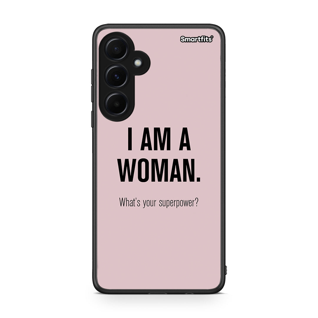 Samsung Galaxy A55 Superpower Woman θήκη από τη Smartfits με σχέδιο στο πίσω μέρος και μαύρο περίβλημα | Smartphone case with colorful back and black bezels by Smartfits