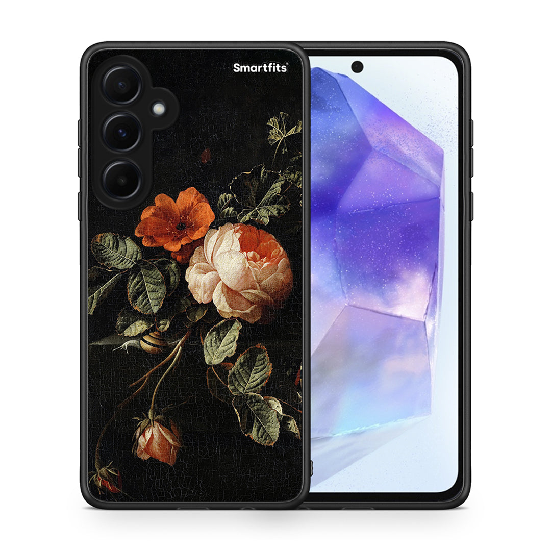 Θήκη Samsung Galaxy A55 Vintage Roses από τη Smartfits με σχέδιο στο πίσω μέρος και μαύρο περίβλημα | Samsung Galaxy A55 Vintage Roses case with colorful back and black bezels