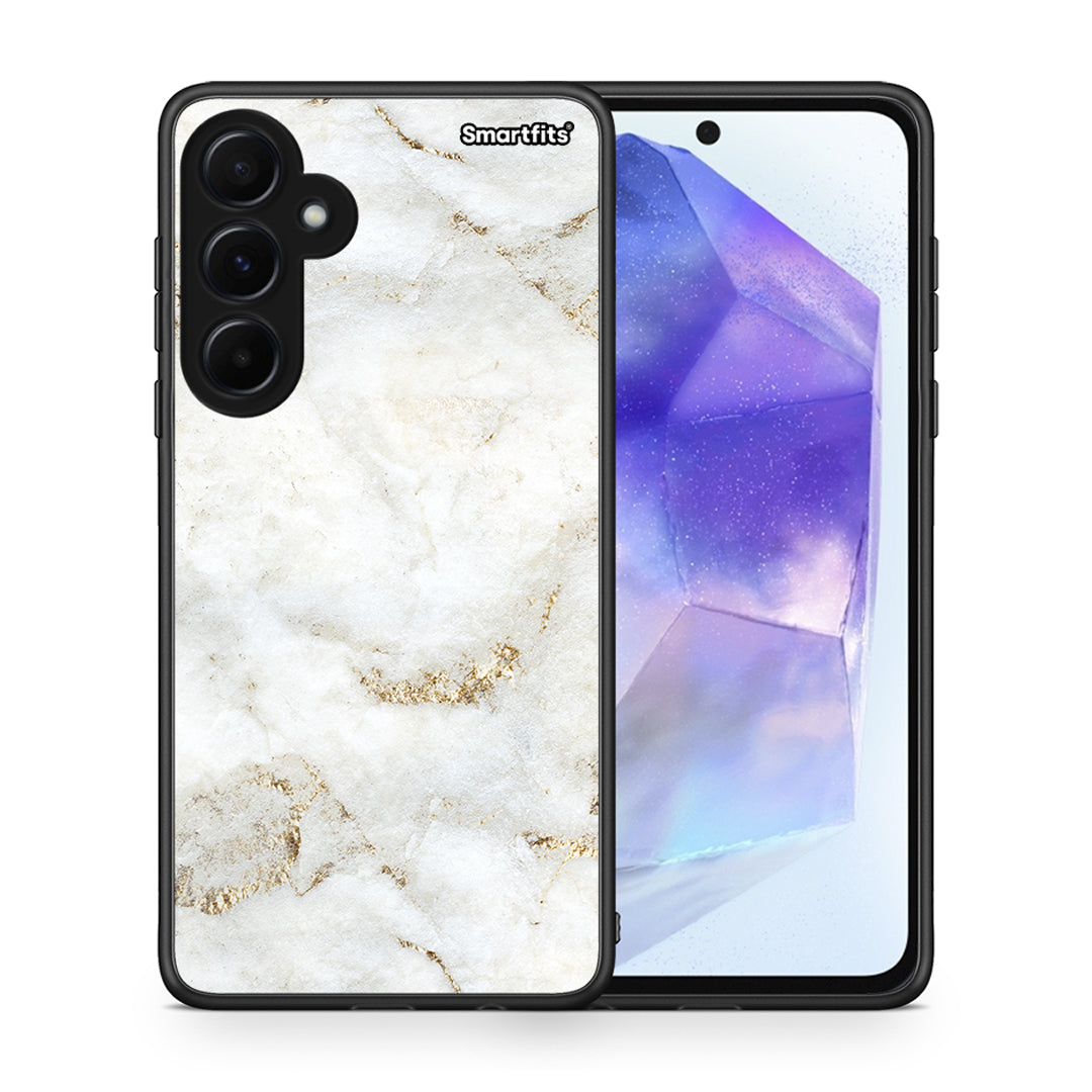 Θήκη Samsung Galaxy A55 White Gold Marble από τη Smartfits με σχέδιο στο πίσω μέρος και μαύρο περίβλημα | Samsung Galaxy A55 White Gold Marble case with colorful back and black bezels