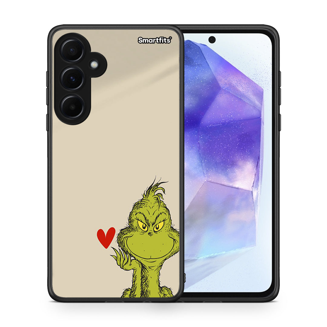 Θήκη Samsung Galaxy A55 Xmas Grinch από τη Smartfits με σχέδιο στο πίσω μέρος και μαύρο περίβλημα | Samsung Galaxy A55 Xmas Grinch case with colorful back and black bezels