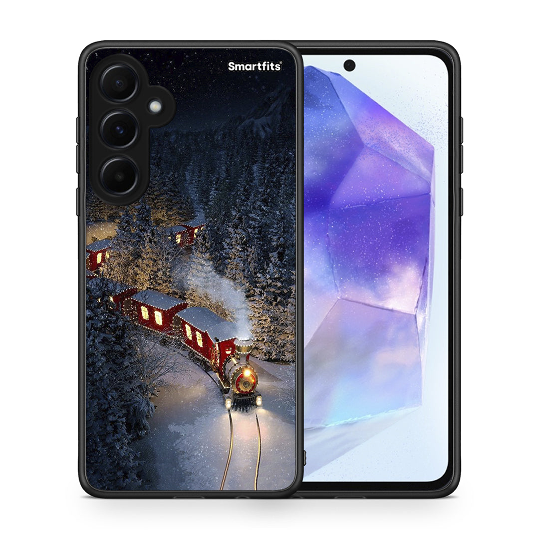 Θήκη Samsung Galaxy A55 Xmas Train από τη Smartfits με σχέδιο στο πίσω μέρος και μαύρο περίβλημα | Samsung Galaxy A55 Xmas Train case with colorful back and black bezels