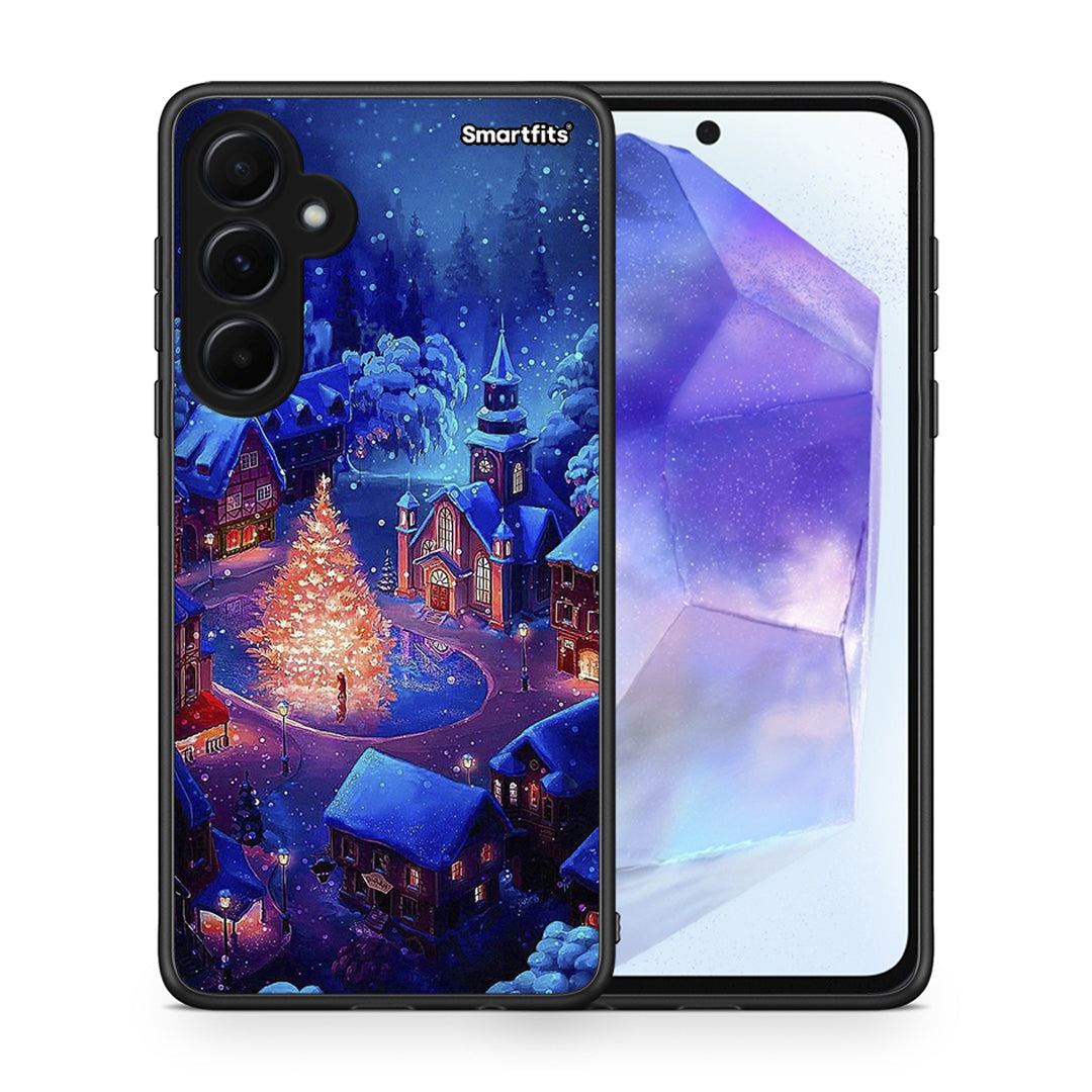 Θήκη Samsung Galaxy A55 Xmas Village από τη Smartfits με σχέδιο στο πίσω μέρος και μαύρο περίβλημα | Samsung Galaxy A55 Xmas Village case with colorful back and black bezels