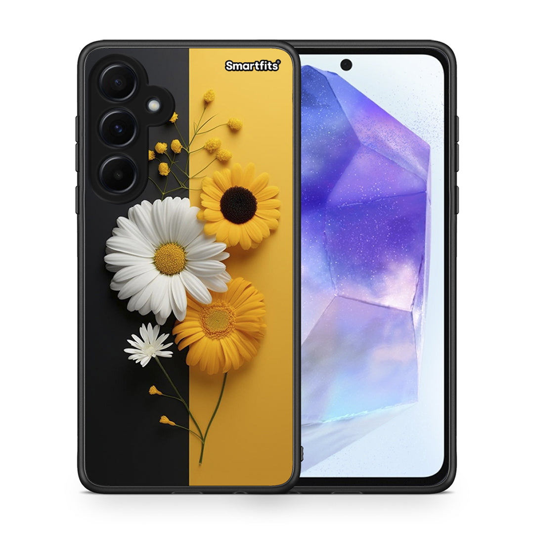 Θήκη Samsung Galaxy A55 Yellow Daisies από τη Smartfits με σχέδιο στο πίσω μέρος και μαύρο περίβλημα | Samsung Galaxy A55 Yellow Daisies case with colorful back and black bezels