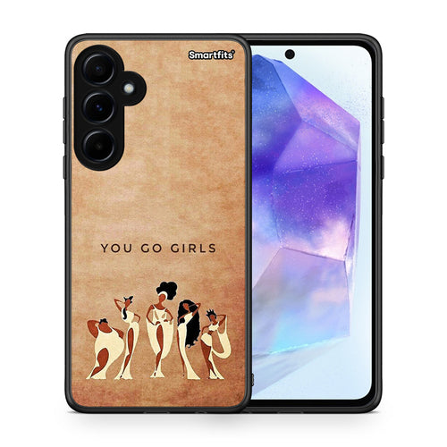 Θήκη Samsung Galaxy A55 You Go Girl από τη Smartfits με σχέδιο στο πίσω μέρος και μαύρο περίβλημα | Samsung Galaxy A55 You Go Girl case with colorful back and black bezels